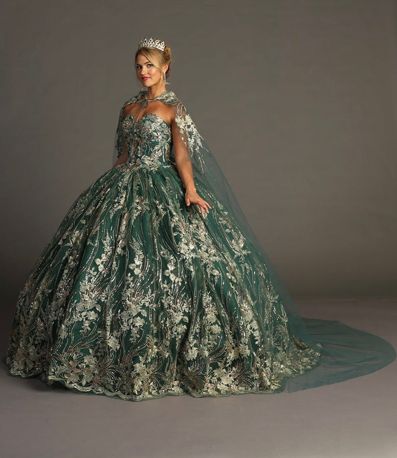 Chicas HF3079 Printed Metallic Formal BallDress Floral Tulle Dress