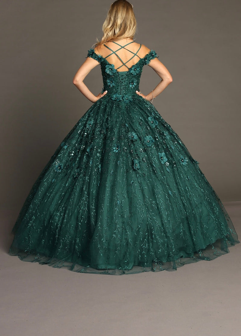Chicas HF3065 Printed Quinceañera Royal BallDress Strapless Floral Tulle Dress