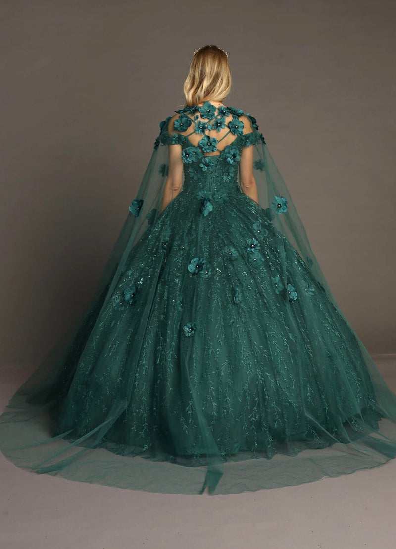Chicas HF3065 Printed Quinceañera Royal BallDress Strapless Floral Tulle Dress