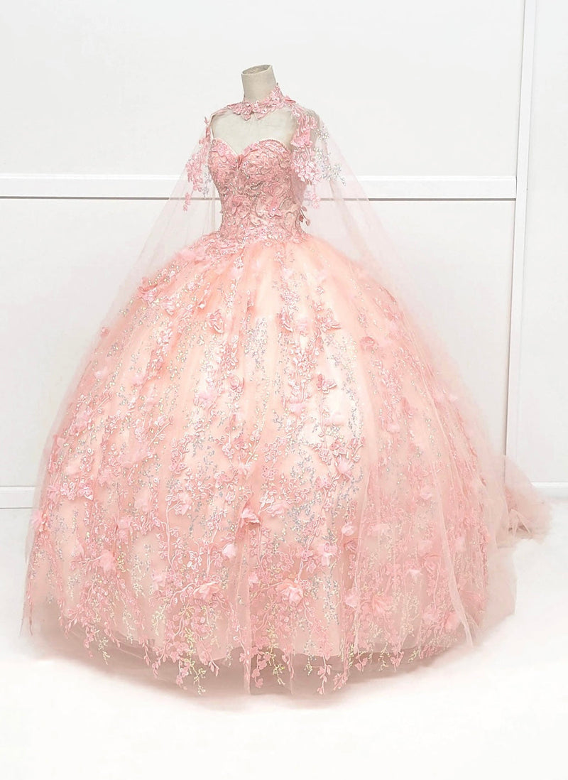 Chicas HF3067 Printed Glitter Quinceañera Blue BallDress Strapless Tulle Dress