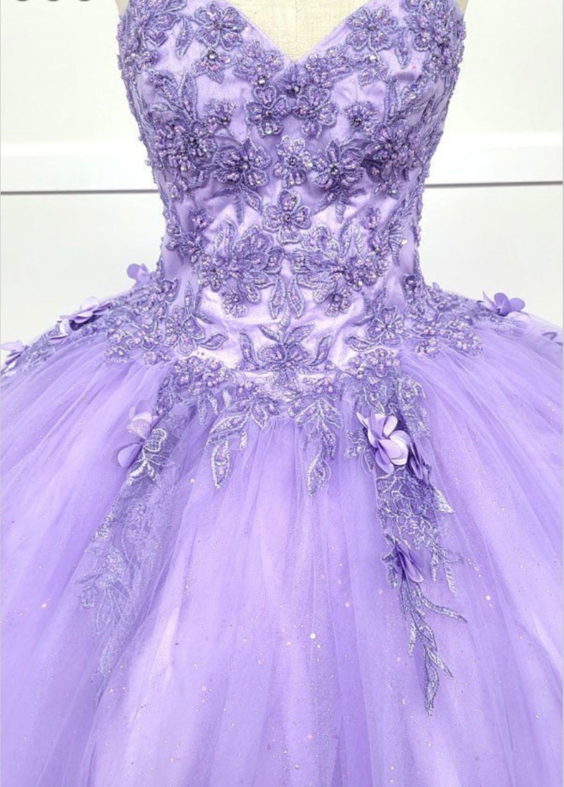 Chicas HF3035 Romantic Printed Glitter Quinceañera BallDress Strapless Tulle Dress