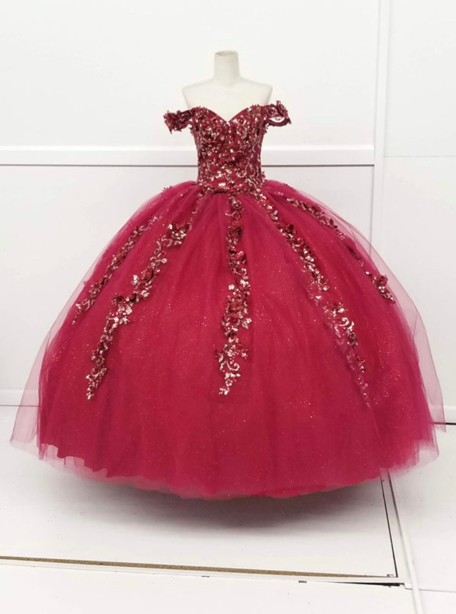 Chicas HF3056 Romantic Printed Red BallDress Sweetheart Floral Tulle Dress