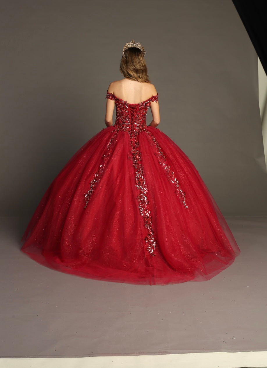 Chicas HF3056 Romantic Printed Red BallDress Sweetheart Floral Tulle Dress