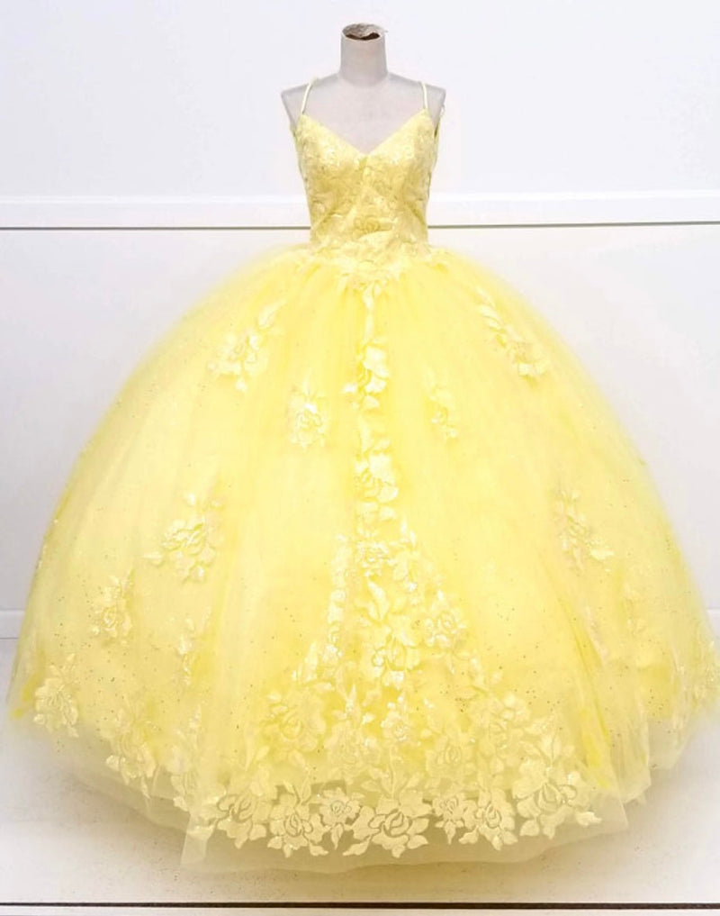 Chicas HF3045 Romantic Printed Glitter Quinceañera BallDress V-Neck Tulle Dress