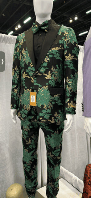 Green and Gold Paisley Suit - Emerald Green Tuxedo With Matching Bowtie - AlbertoNardoniStore