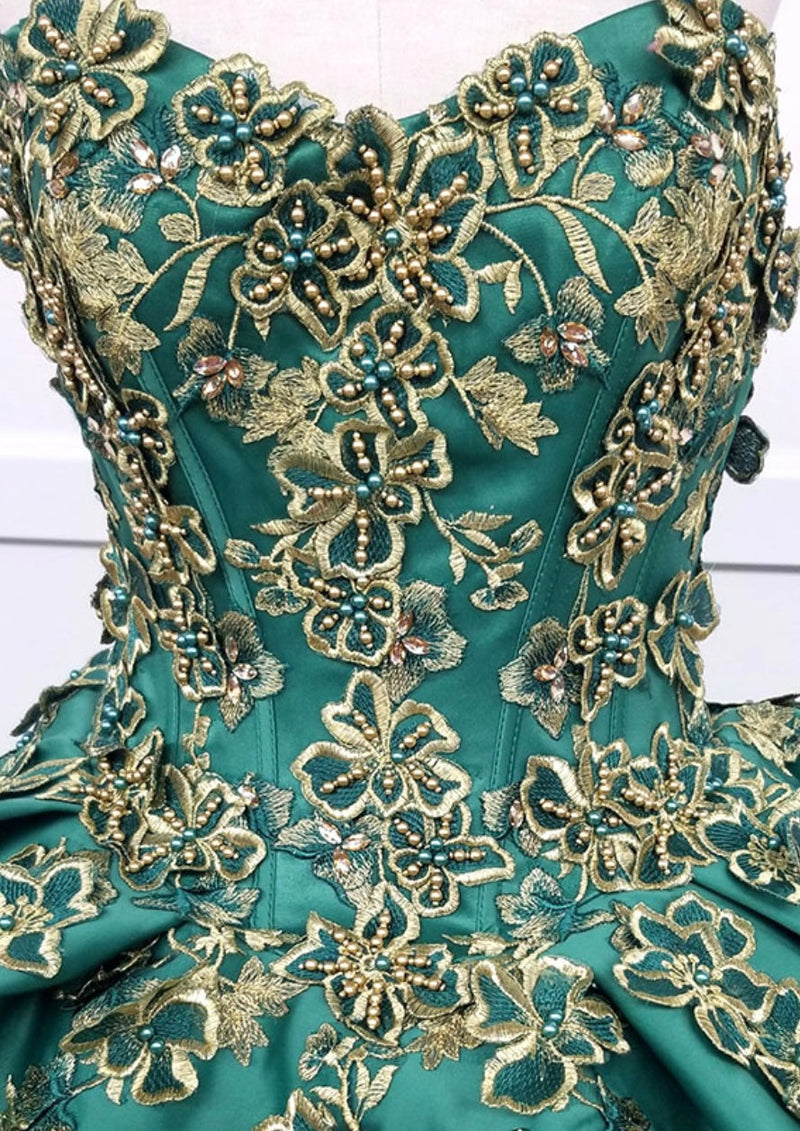 Chicas HF3009 Printed Metallic Quinceañera BallDress Strapless Floral Satin Dress