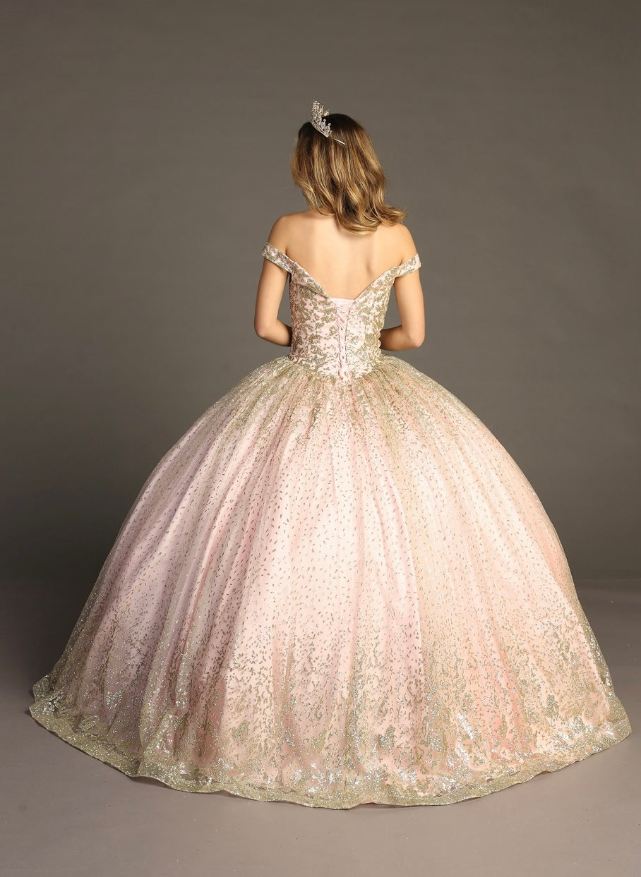 Chicas HF3001 Romantic Metallic Glitter Quinceañera Wine BallDress Fabric Dress