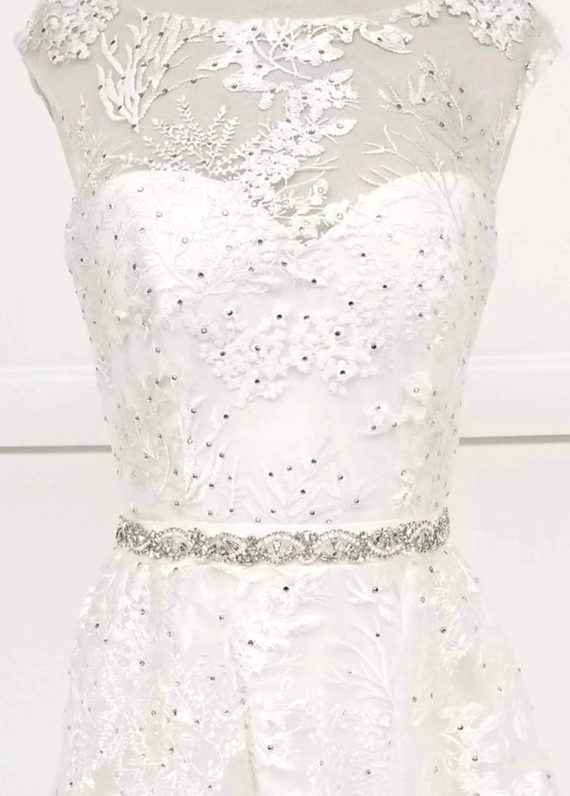 Chicas LM8023 Formal White Illusion Floor-Length Beaded Fabric Dress