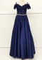 Chicas C7071 Elegant Formal Navy Floor-Length Beaded Embroidered Satin Dress
