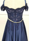 Chicas C7071 Elegant Formal Navy Floor-Length Beaded Embroidered Satin Dress