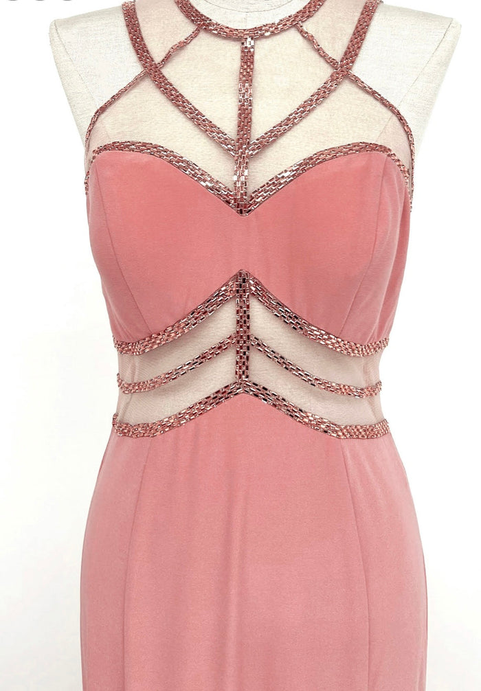 Chicas YG5006 Evening Sheath Illusion Floor-Length Fabric Dress