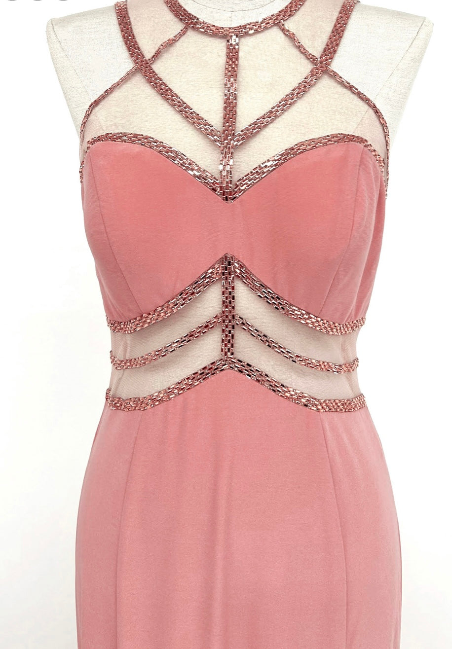 Chicas YG5006 Evening Sheath Illusion Floor-Length Fabric Dress