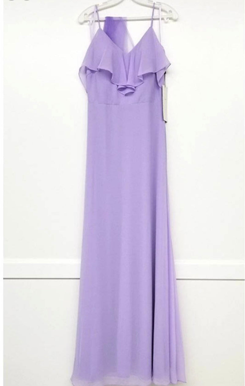 Chicas DM4004 Elegant Navy A-Line Spaghetti-Strap Long Ruffled Chiffon Dress