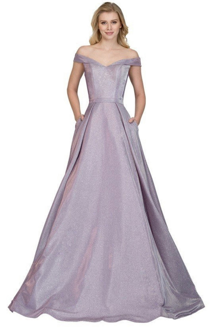 Chicas BT9017 Elegant Glitter Formal Blue BallDress Floor-Length Fabric Dress