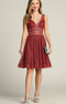 Chicas Y5801 Modern Glitter Formal Red A-Line Illusion Lace Dress