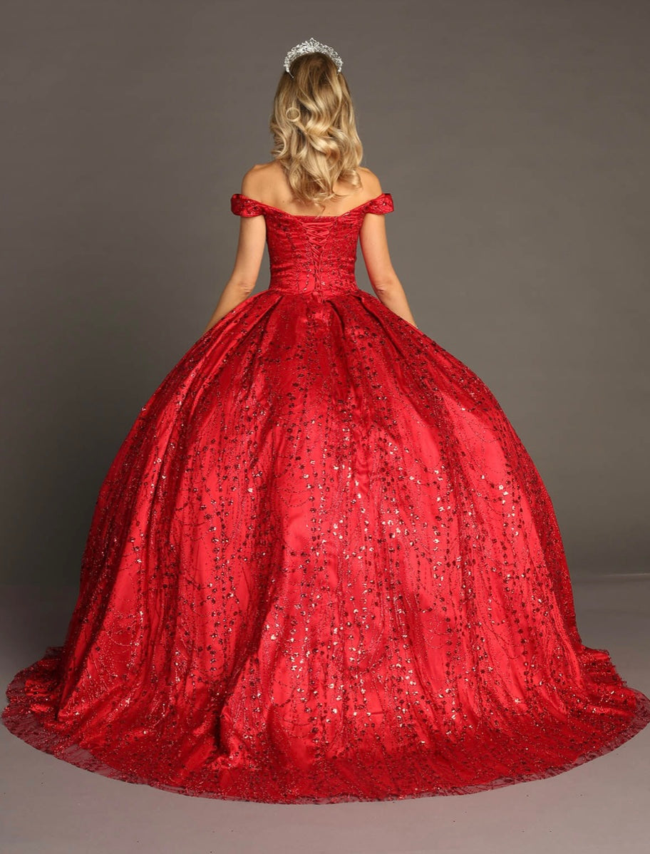 Chicas BT9013 Quinceañera Red BallDress Off-Shoulder Fabric Dress