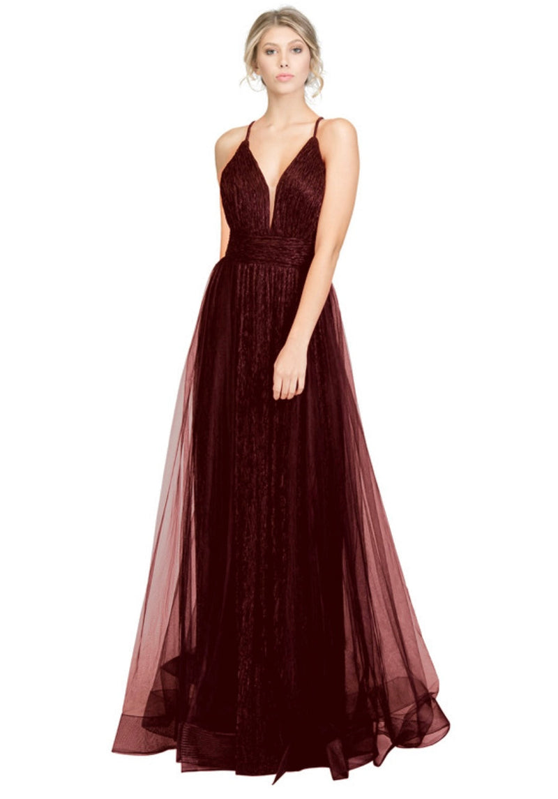 Chicas C7060 Elegant Prom Burgundy A-Line Spaghetti-Strap Floor-Length Velvet Dress