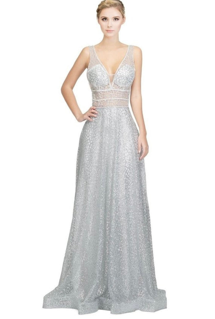 Chicas C7058 Modern Prom Gold A-Line Floor-Length Sequin Fabric Dress