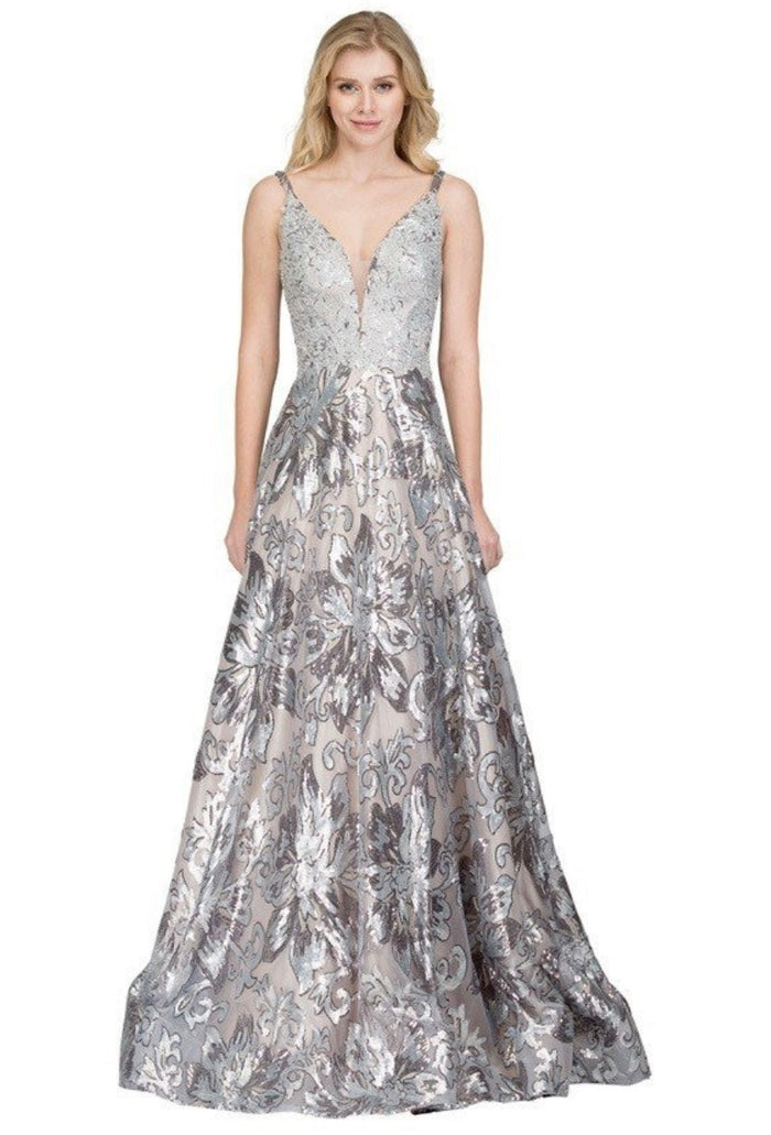 Chicas C1543 Printed Prom Black A-Line Illusion Mesh Dress