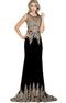 Chicas C1523 Elegant Evening Black Mermaid Illusion Floor-Length Velvet Dress