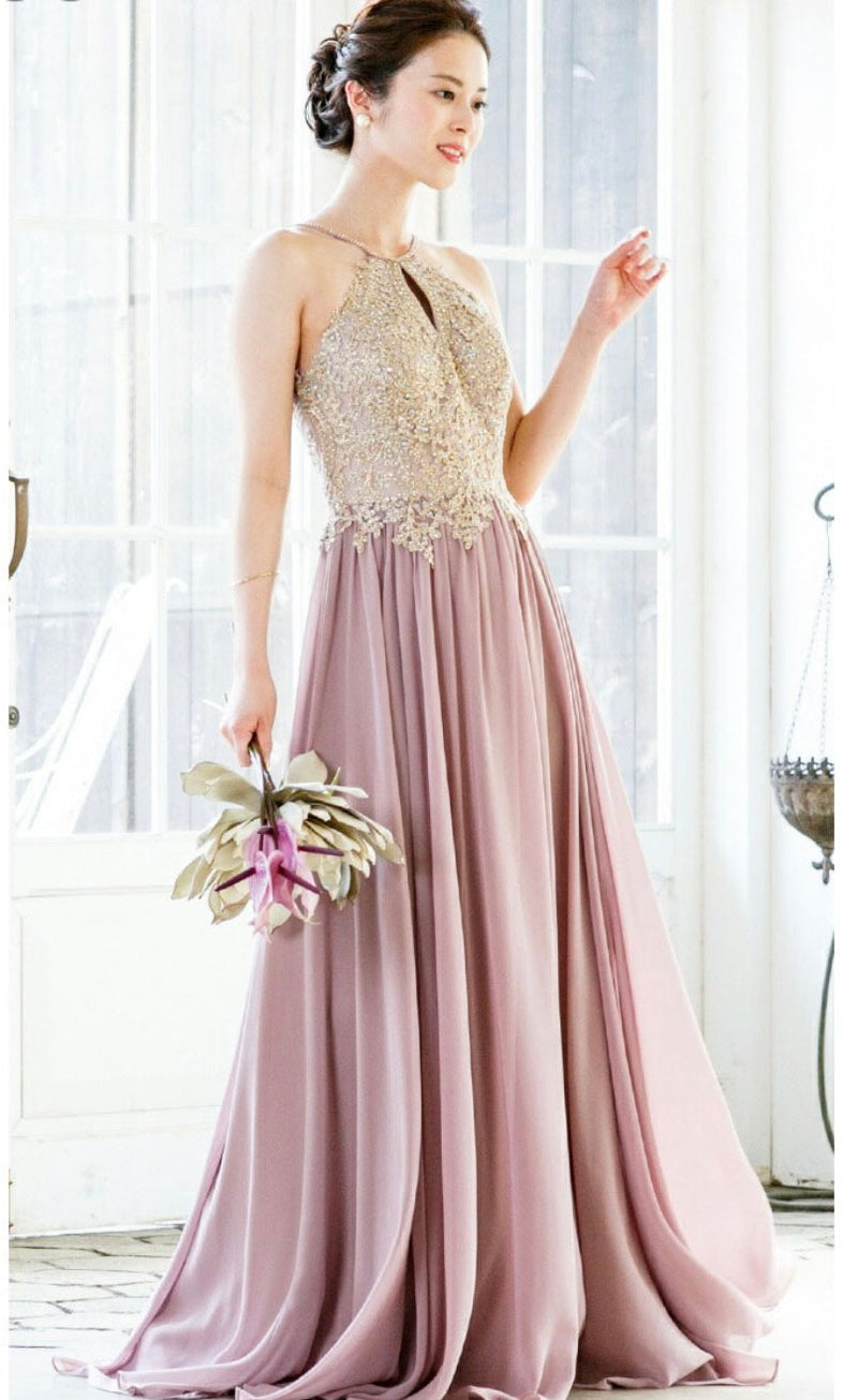 Chicas C1521 Printed Evening A-Line Floral Floor-Length Beaded Chiffon Dress