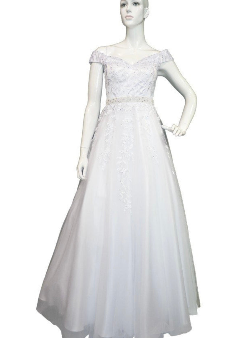 Chicas LM8022 Romantic Printed Bridal White BallDress Floral Tulle Dress