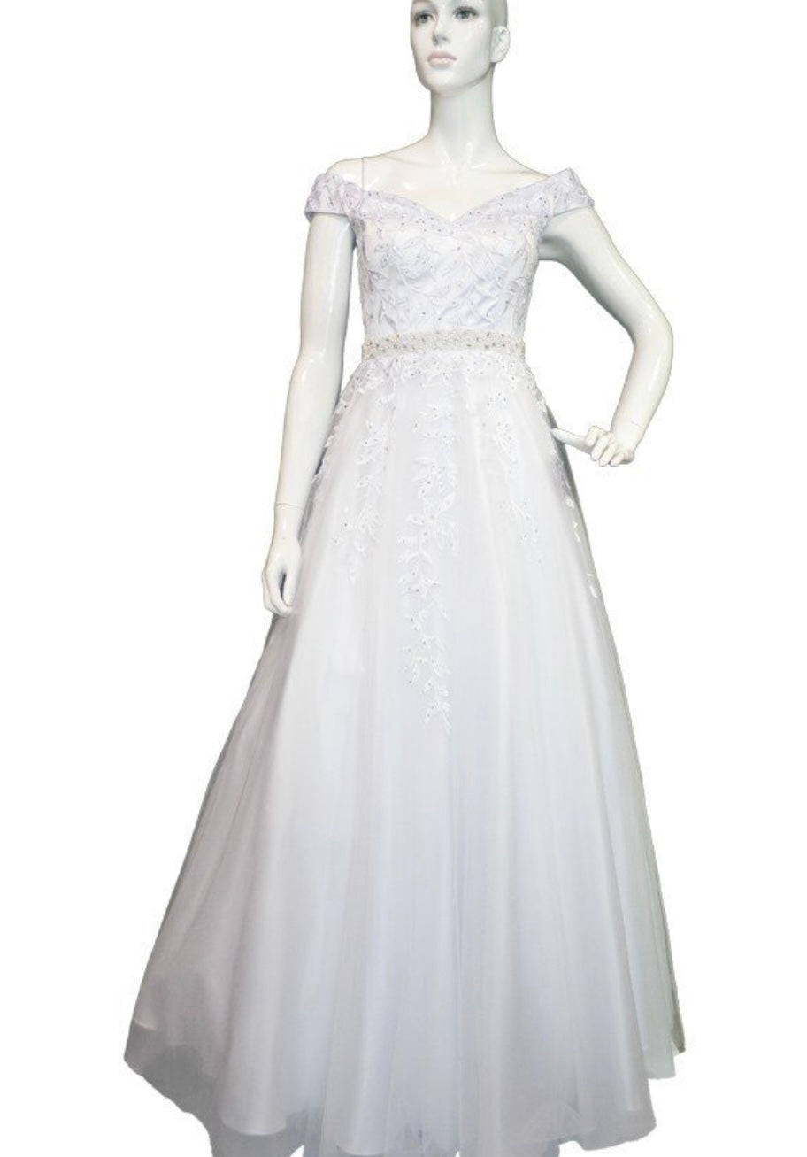 Chicas LM8022 Romantic Printed Bridal White BallDress Floral Tulle Dress