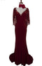 Chicas LM8019 Elegant Bridal Navy Floor-Length Shimmer Cape Lace Dress