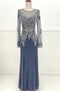 Chicas C3298 Elegant Evening Wine Mermaid Long-Sleeve Floor-Length Mesh Dress