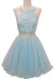 Chicas C3263 Party Blue Halter Short Beaded Style Tulle Dress