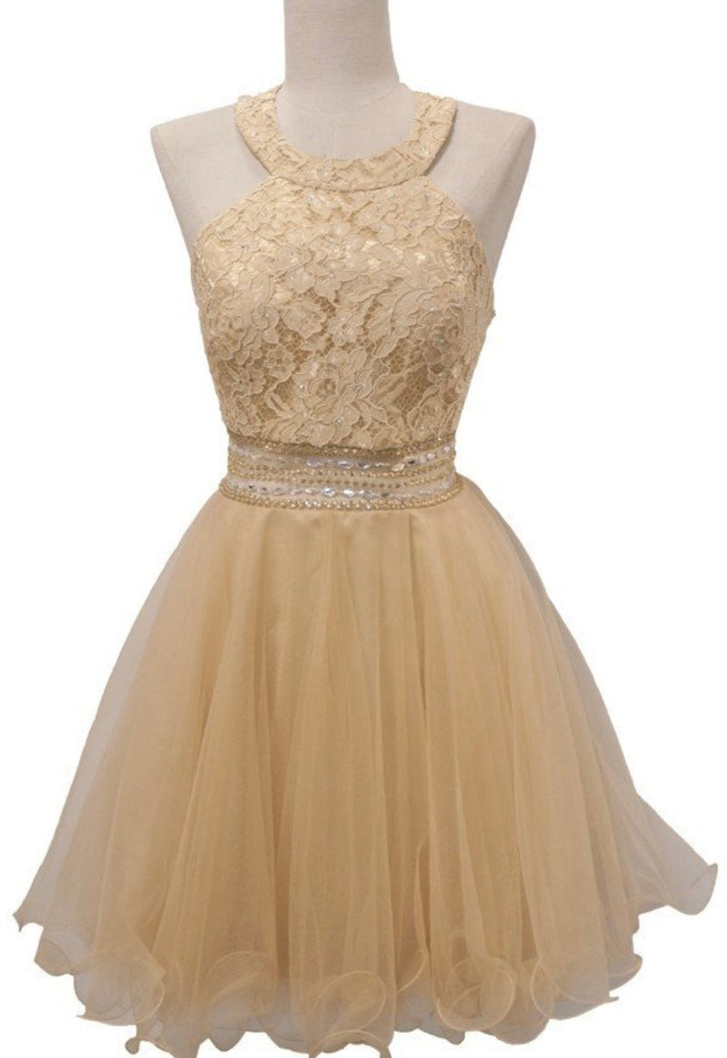 Chicas C3263 Party Blue Halter Short Beaded Style Tulle Dress