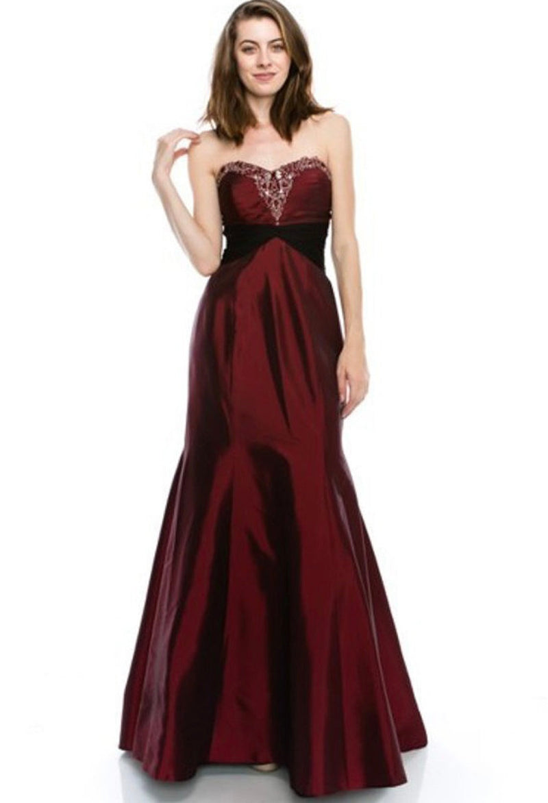 Chicas C3505 Evening Blue Strapless Floor-Length Shimmer Satin Dress