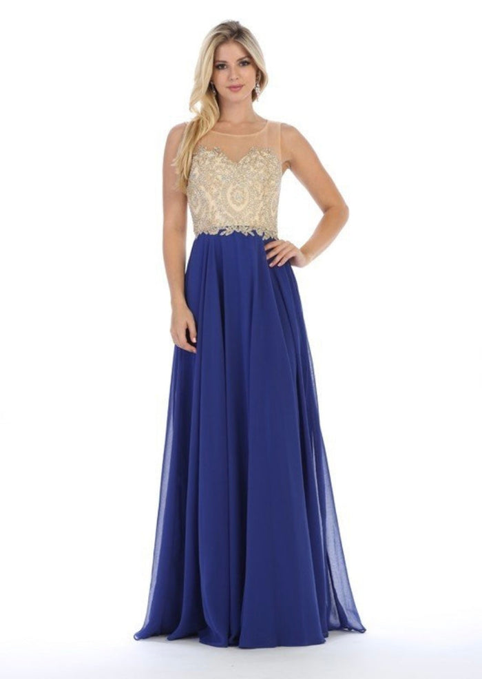 Chicas C3320 Evening Navy A-Line Sweetheart Floor-Length Chiffon Dress