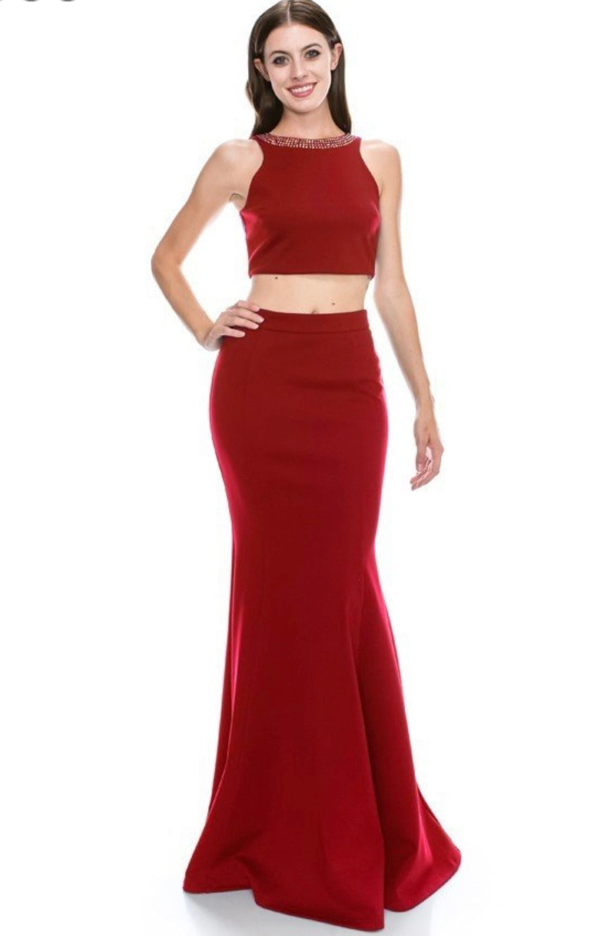 Chicas C2030 Modern Formal Black Mermaid Halter Beaded Fabric Dress