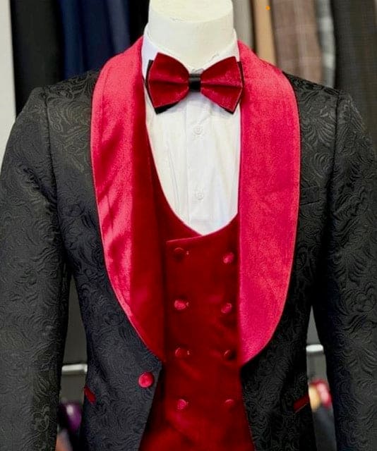 Mens Black Dinner. Jacket - Two Toned Color Blazer Black and Red Lapel Sport Coat