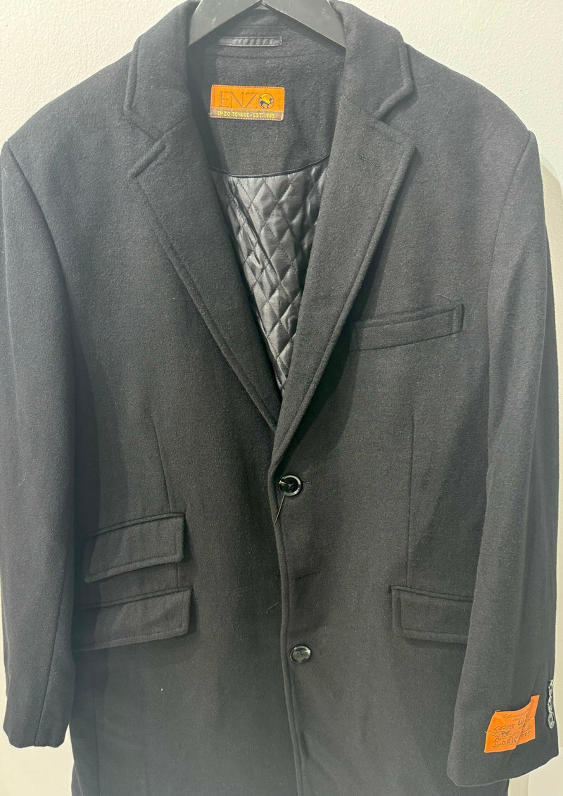 Enzo Topcoat Black Wool & Cashmere Blend