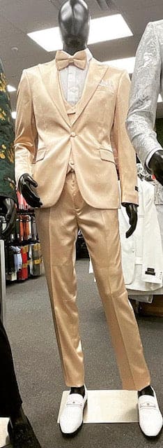 Mens Shiny  Suits Champagne Suit - Light Gold Color Shiny Suit  -  Sateen Suit - Wedding Tuxedo Suit