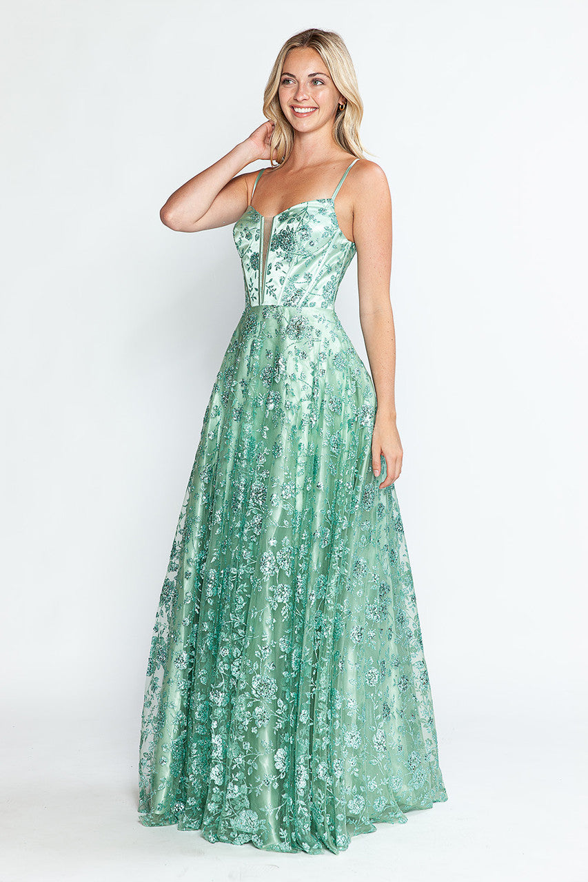 Lenovia 8241 Glitter Appliqué Mesh Tulle Sleeveless Dress