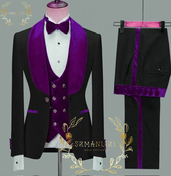 Mens Black Dinner. Jacket - Two Toned Color Blazer Black and Purple Sport Coat