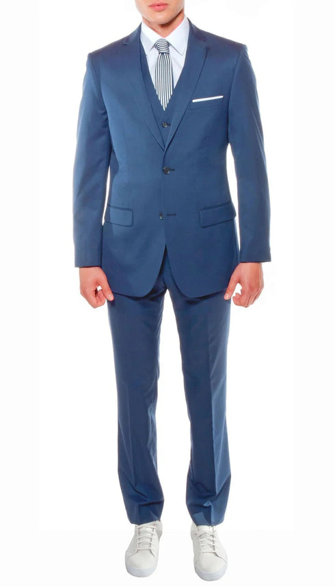 Ferrecci Mens Savannah Indigo Slim Fit 3 Piece Suit