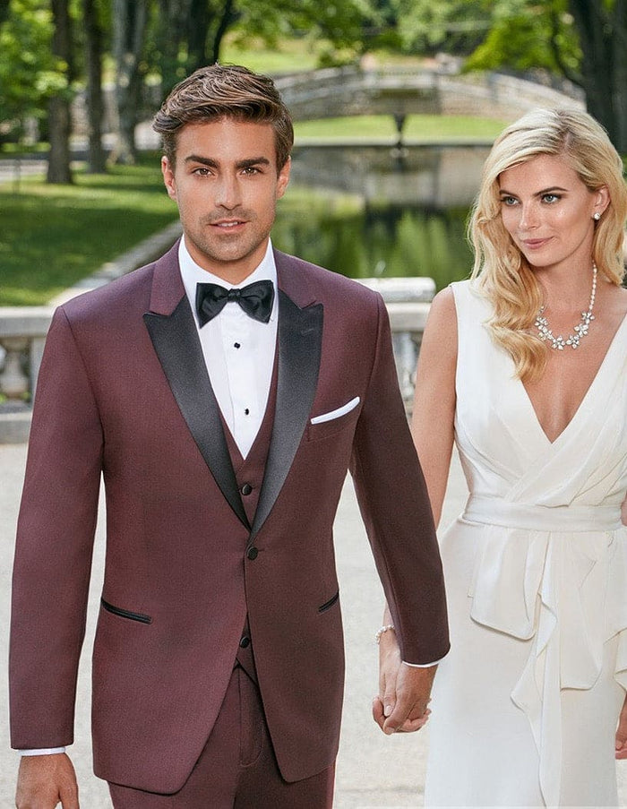 Mens Designer Wedding One Button Tuxedo  Burgundy