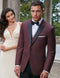 Mens Designer Marbella One Button Peak Tuxedo in Burgundy