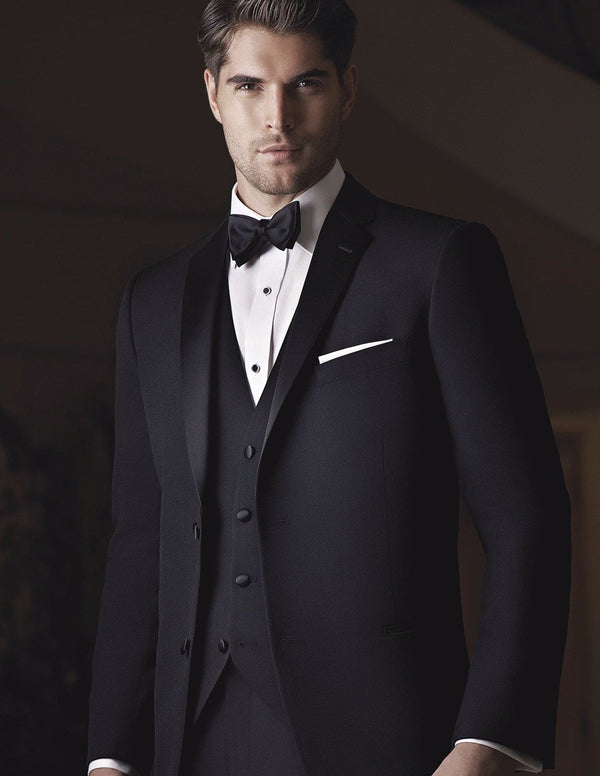 Mens Vested Designer Wool Parker Tuxedo in Black