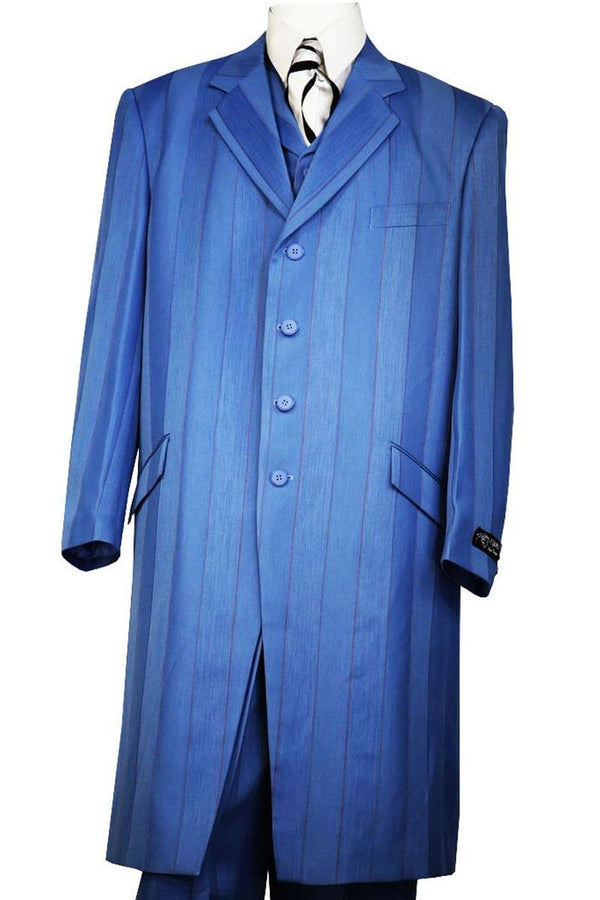 Mens Vested Maxi Length Zoot Suit in Royal Blue Pinstripe