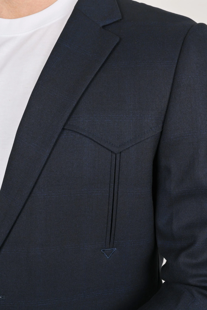 Mens Navy Platini Western Blazer – Stylish Frontier Sport Coat