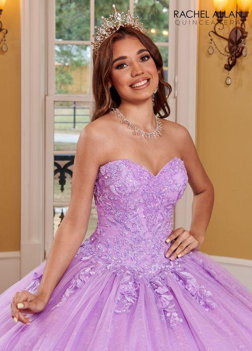 Off-Shoulder Sweetheart 3D Floral Lace Appliqué Tulle Over Lace Ball Gown by Rachel Allan RQ1112