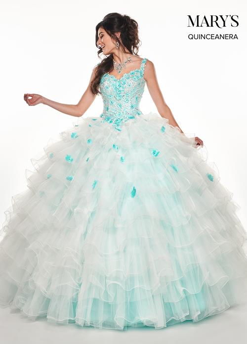 Sweetheart Floral Appliqué Ruffle Tulle Ball Gown with Tulle Cape by Rachel Allan MQ2071