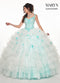 Sweetheart Floral Appliqué Ruffle Tulle Ball Gown with Tulle Cape by Rachel Allan MQ2071