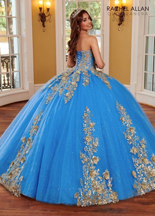 Strapless Sweetheart 3D Floral Lace Appliqué Glitter Tulle Ball Gown by Rachel Allan RQ1111