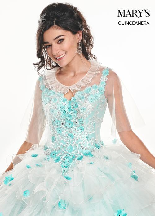Sweetheart Floral Appliqué Ruffle Tulle Ball Gown with Tulle Cape by Rachel Allan MQ2071